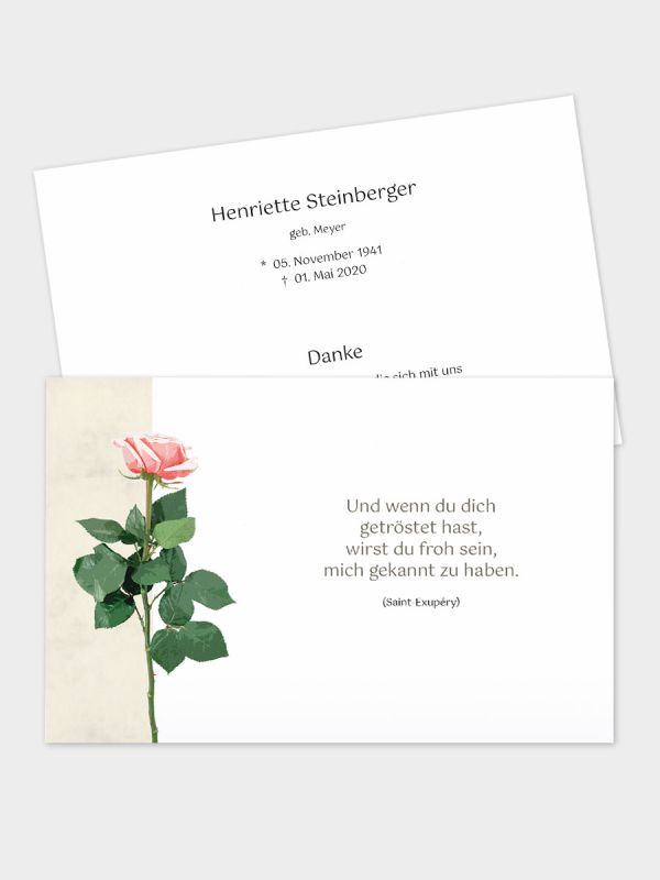 2-seitige Danksagungskarte im klassischen Querformat (178 x 115 mm) | Motiv Rose (Solo) | DKK_2Q_064