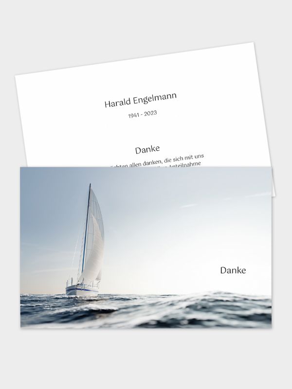 2-seitige Danksagungskarte im klassischen Querformat (178 x 115 mm) | Motiv Segelboot auf hoher See | DKK_2Q_072