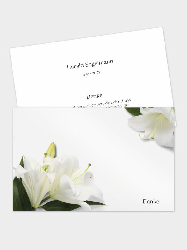 2-seitige Danksagungskarte im klassischen Querformat (178 x 115 mm) | Motiv Weiße Lilien | DKK_2Q_083