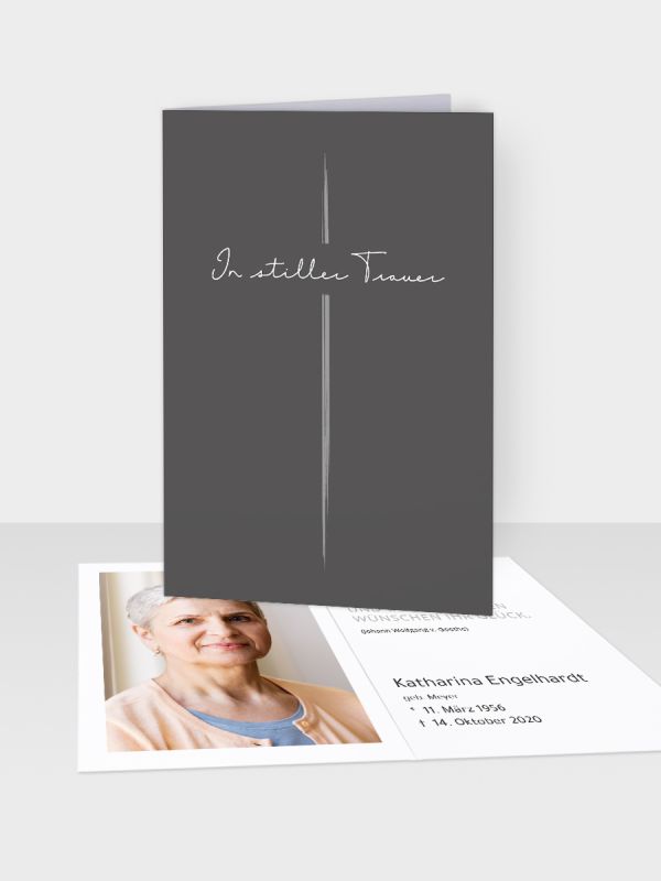 Erinnerungsbild - Kleinere Klappkarte mit Trauerbild/Sterbebildchen (74 x 105 mm) | Motiv Pinselstrich | EB_018