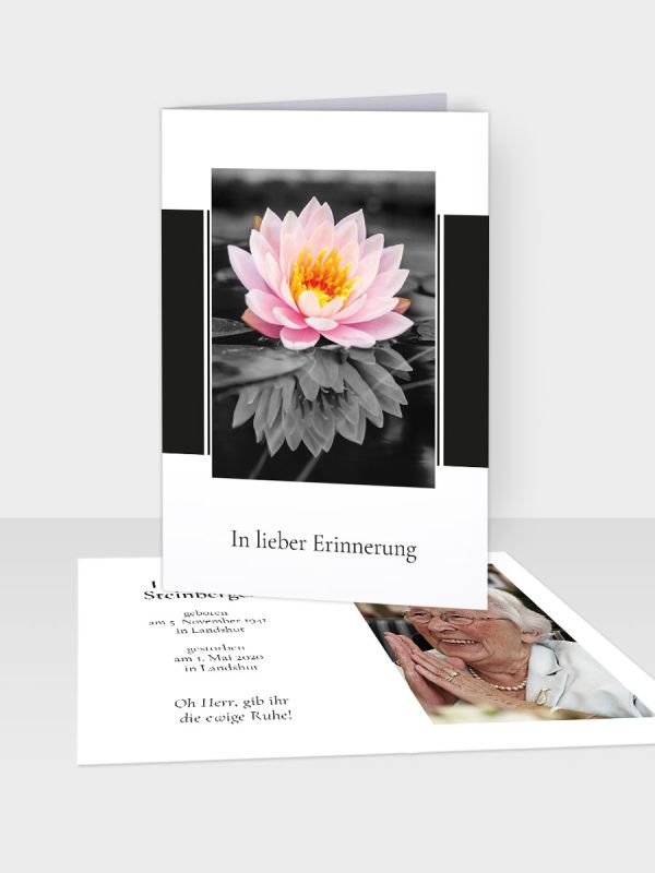 Erinnerungsbild - Kleinere Klappkarte mit Trauerbild/Sterbebildchen (74 x 105 mm) | Motiv Seerose | EB_060