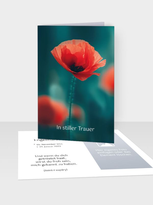 Erinnerungsbild - Kleinere Klappkarte mit Trauerbild/Sterbebildchen (74 x 105 mm) | Motiv Mohnwiese | EB_082