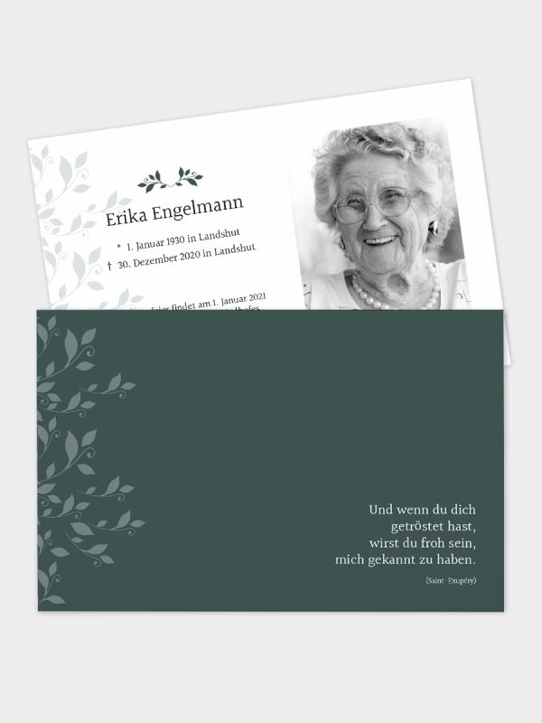 2-seitige Trauerkarte im klassischen Querformat (178 x 115 mm) | Motiv Rank-Ornamente | TKK_2Q_023