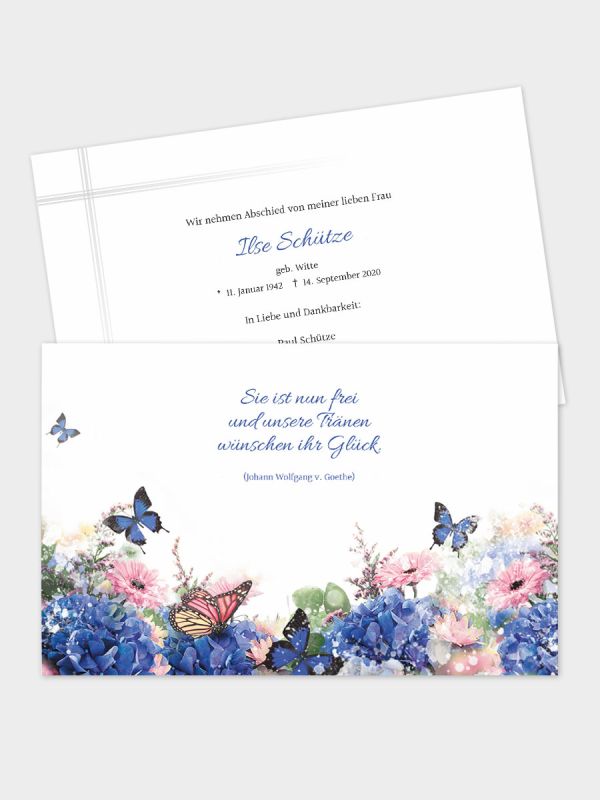 2-seitige Trauerkarte im klassischen Querformat (178 x 115 mm) | Motiv Schmetterlinge | TKK_2Q_059