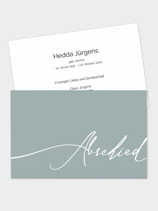2-seitige Trauerkarte im klassischen Querformat (178 x 115 mm) | Motiv Abschied (Handlettering) | TKK_2Q_062