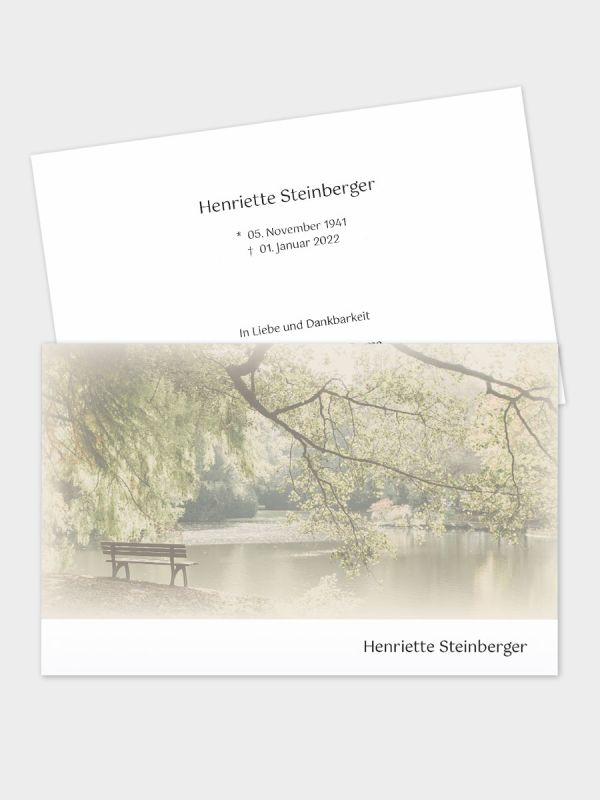 2-seitige Trauerkarte im klassischen Querformat (178 x 115 mm) | Motiv Bank am See | TKK_2Q_066