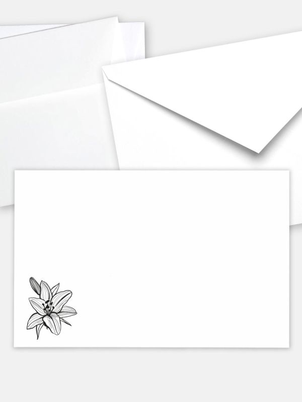 Umschlag im klassischen Format (191 x 120 mm) | Auswahl: Papiersorte, gerade Klappe/Haftklebung oder Spitzklappe/Nassklebung | Adresseindruck und Lettershop möglich | Motiv Lilie | TUK_005