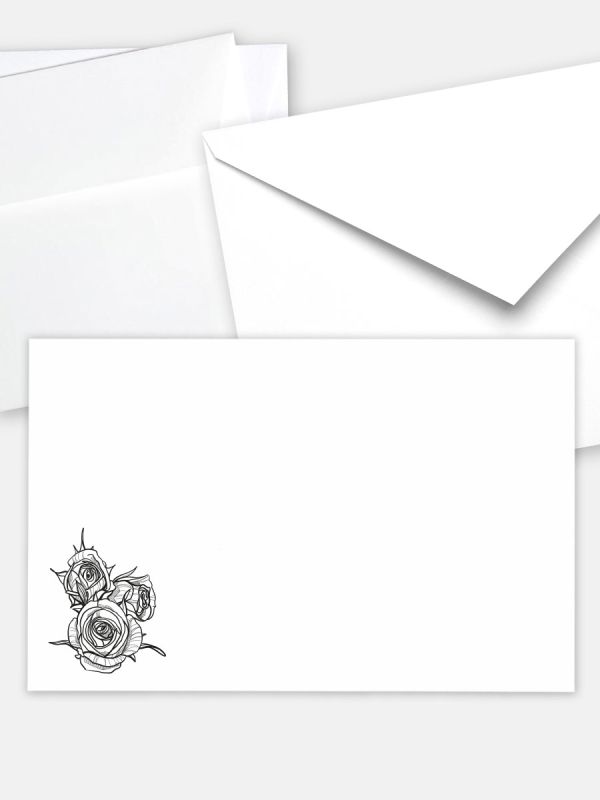 Umschlag im klassischen Format (191 x 120 mm) | Auswahl: Papiersorte, gerade Klappe/Haftklebung oder Spitzklappe/Nassklebung | Adresseindruck und Lettershop möglich | Motiv Rosenbouquet | TUK_007
