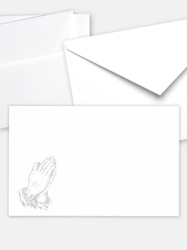 Umschlag im klassischen Format (191 x 120 mm) | Auswahl: Papiersorte, gerade Klappe/Haftklebung oder Spitzklappe/Nassklebung | Adresseindruck und Lettershop möglich | Motiv Betende Hände (Holzschnitt) | TUK_019