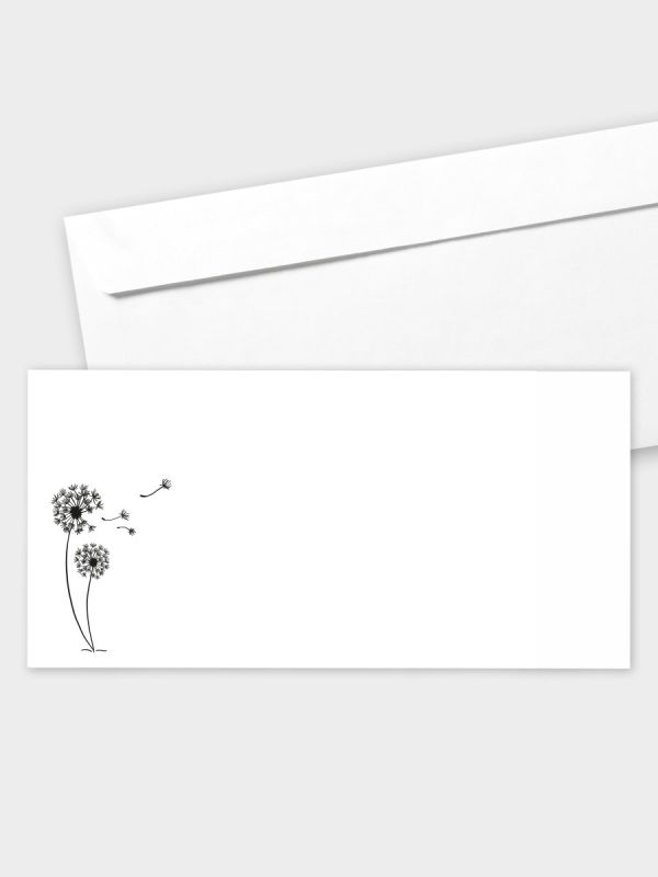 Umschlag im modernen Format (220 x 110 mm) | gerade Klappe/Haftklebung | Auswahl: Papiersorte | Adresseindruck und Lettershop möglich | Motiv Pusteblume | TUM_004