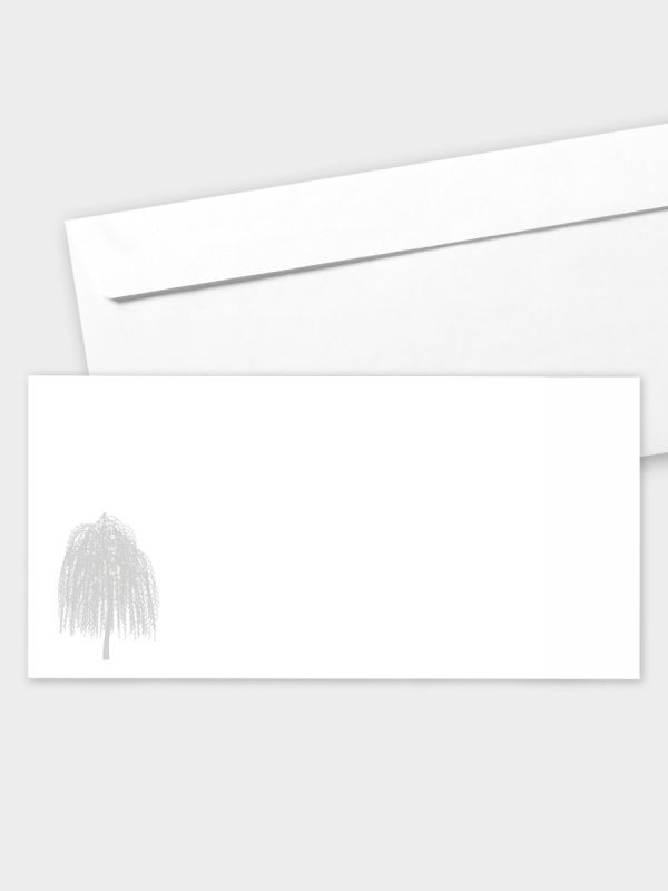 Umschlag im modernen Format (220 x 110 mm) | gerade Klappe/Haftklebung | Auswahl: Papiersorte | Adresseindruck und Lettershop möglich | Motiv Trauerweide | TUM_020