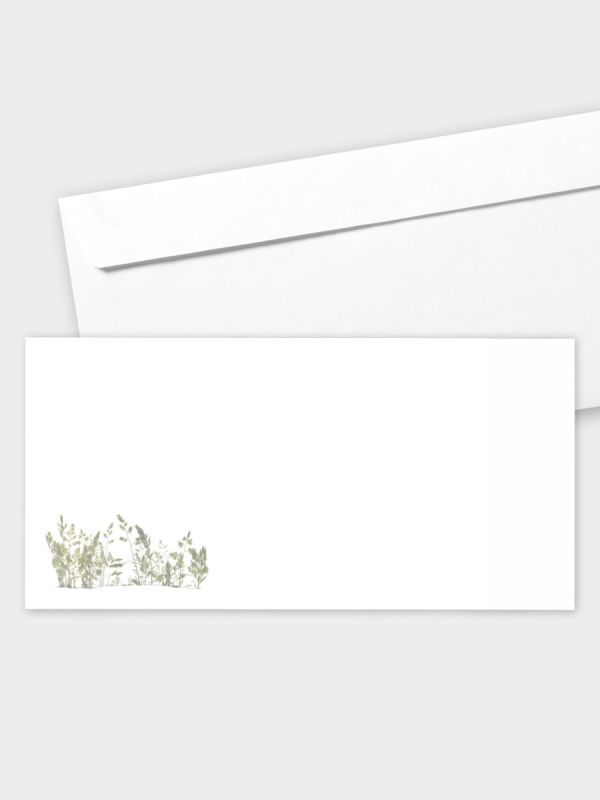 Umschlag im modernen Format (220 x 110 mm) | gerade Klappe/Haftklebung | Auswahl: Papiersorte | Adresseindruck und Lettershop möglich | Motiv Herbarium | TUM_037