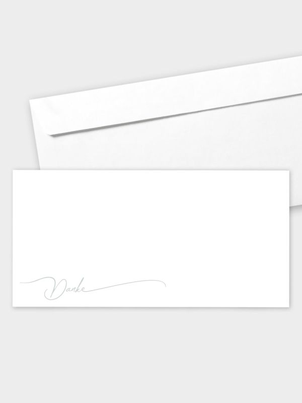 Umschlag im modernen Format (220 x 110 mm) | gerade Klappe/Haftklebung | Auswahl: Papiersorte | Adresseindruck und Lettershop möglich | Motiv Danke (Handlettering) | TUM_069