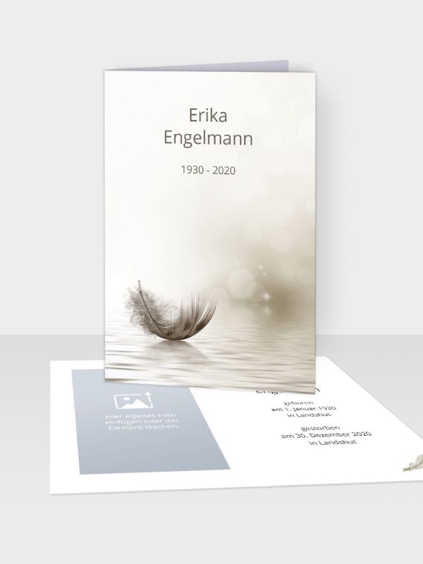 Erinnerungsbild - Kleinere Klappkarte mit Trauerbild/Sterbebildchen (74 x 105 mm) | Motiv Federleicht | XEB_005