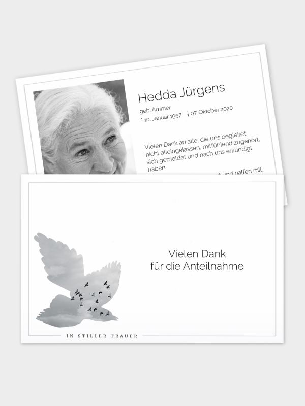 2-seitige Danksagungskarte im klassischen Querformat (178 x 115 mm) | Motiv Vogelschwarm | DKK_2Q_008