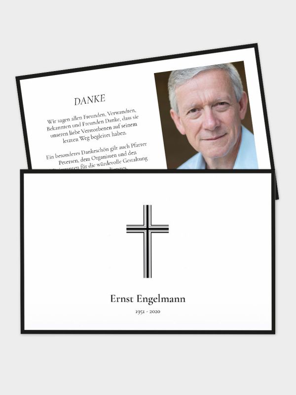 2-seitige Danksagungskarte im klassischen Querformat (178 x 115 mm) | Motiv Kreuz mit Doppelkontur | DKK_2Q_027