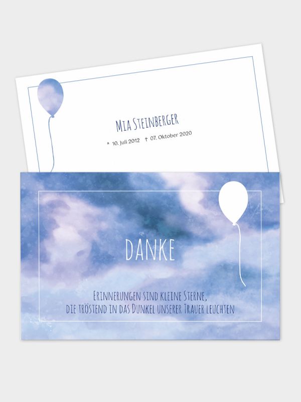 2-seitige Danksagungskarte im klassischen Querformat (178 x 115 mm) | Motiv Luftballon | DKK_2Q_030