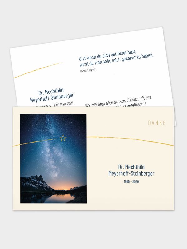 2-seitige Danksagungskarte im klassischen Querformat (178 x 115 mm) | Motiv Sternenhimmel | DKK_2Q_032