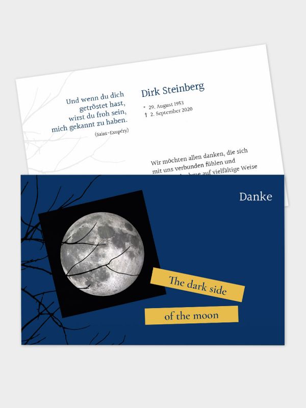 2-seitige Danksagungskarte im klassischen Querformat (178 x 115 mm) | Motiv Mond | DKK_2Q_034