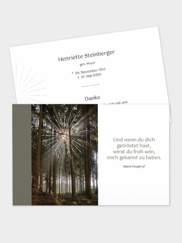 2-seitige Danksagungskarte im klassischen Querformat (178 x 115 mm) | Motiv Lichtstrahlen | DKK_2Q_041