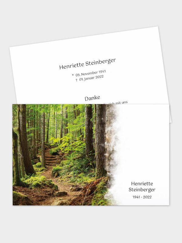 2-seitige Danksagungskarte im klassischen Querformat (178 x 115 mm) | Motiv Waldweg | DKK_2Q_048