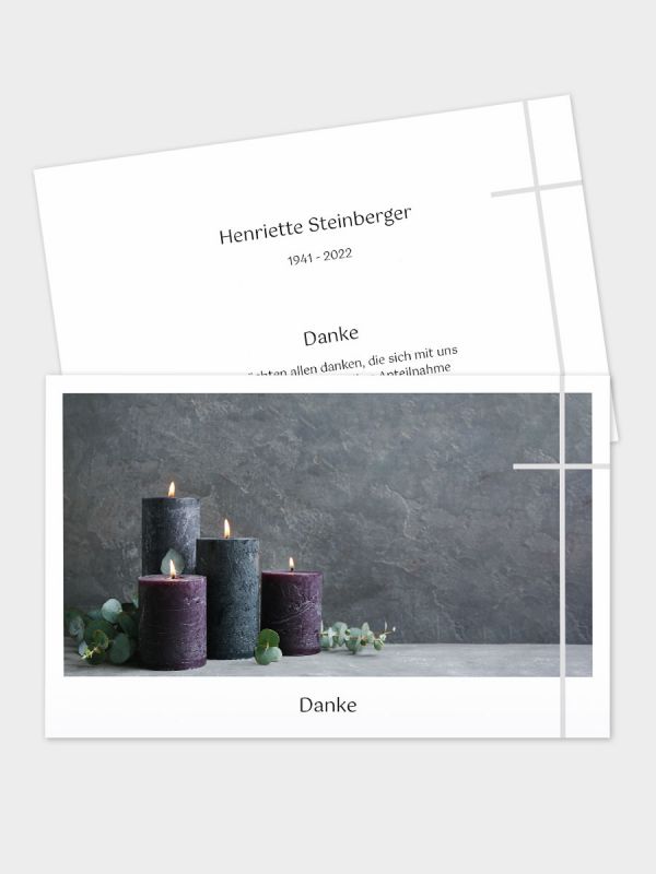 2-seitige Danksagungskarte im klassischen Querformat (178 x 115 mm) | Motiv Kerzenquartett  | DKK_2Q_054