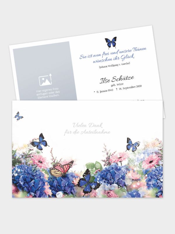 2-seitige Danksagungskarte im klassischen Querformat (178 x 115 mm) | Motiv Schmetterlinge | DKK_2Q_059
