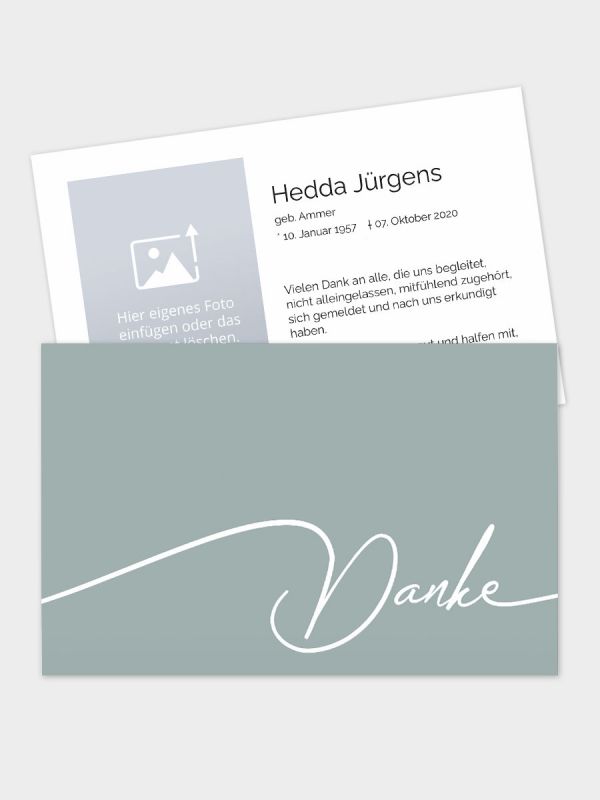 2-seitige Danksagungskarte im klassischen Querformat (178 x 115 mm) | Motiv Abschied (Handlettering) | DKK_2Q_062
