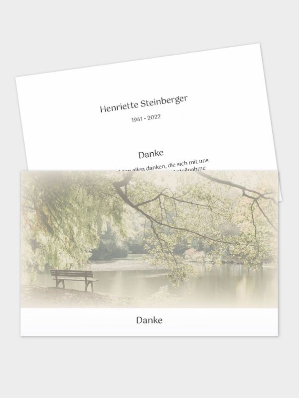 2-seitige Danksagungskarte im klassischen Querformat (178 x 115 mm) | Motiv Bank am See | DKK_2Q_066