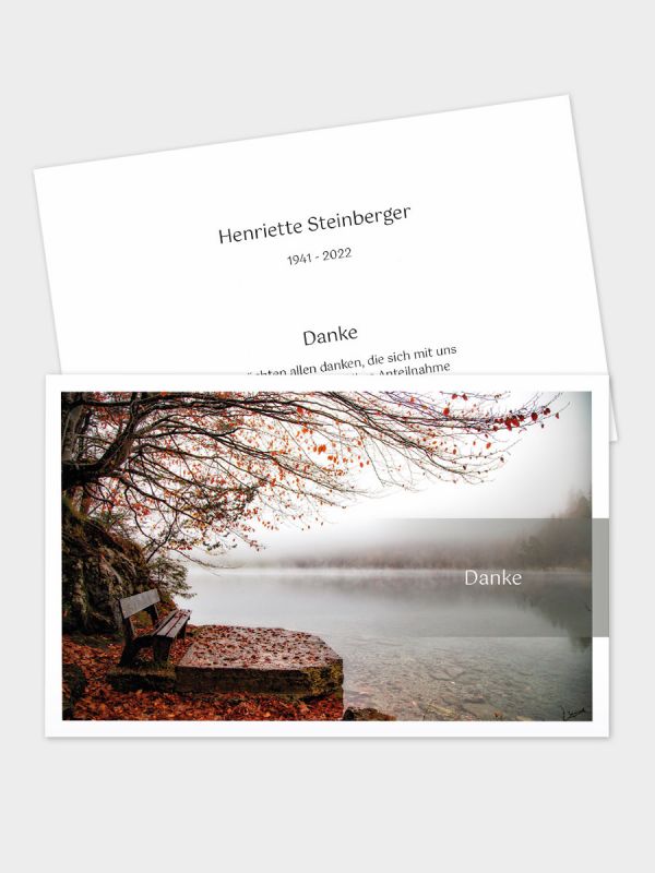 2-seitige Danksagungskarte im klassischen Querformat (178 x 115 mm) | Motiv Bank im Herbst | DKK_2Q_067