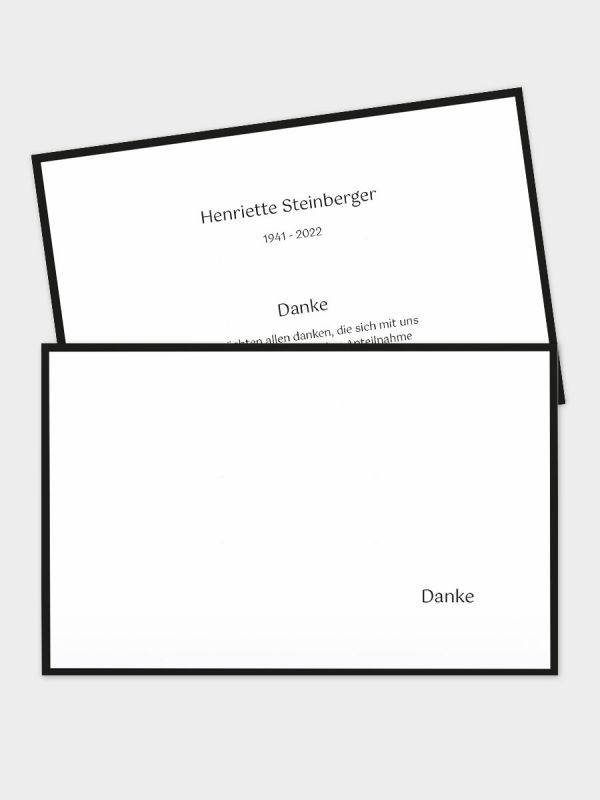 2-seitige Danksagungskarte im klassischen Querformat (178 x 115 mm) | Motiv Trauerrand (schwarz) | DKK_2Q_068