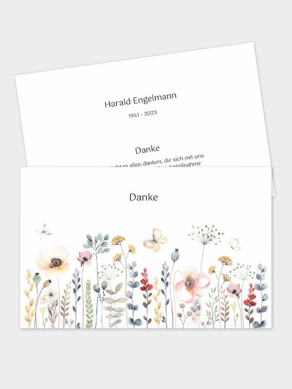 2-seitige Danksagungskarte im klassischen Querformat (178 x 115 mm) | Motiv Aquarell Blumenwiese | DKK_2Q_078