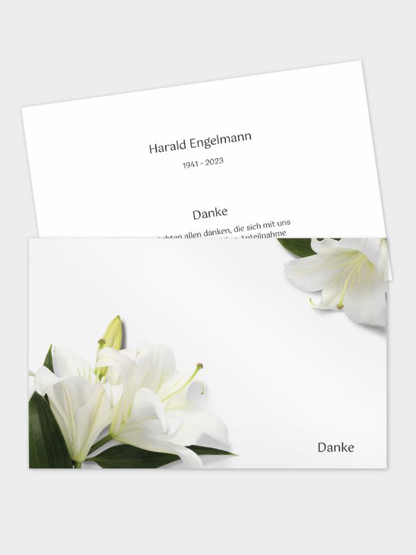 2-seitige Danksagungskarte im klassischen Querformat (178 x 115 mm) | Motiv Weiße Lilien | DKK_2Q_083