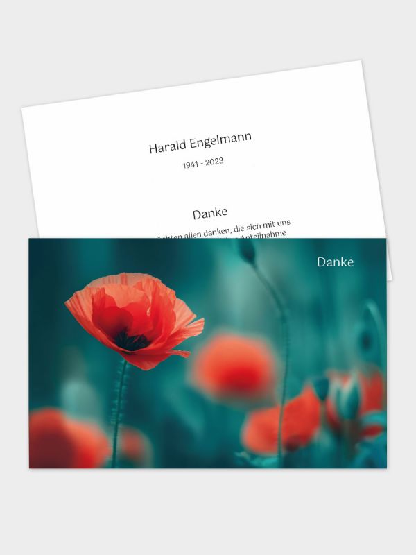 2-seitige Danksagungskarte im klassischen Querformat (178 x 115 mm) | Motiv Mohnwiese | DKK_2Q_082