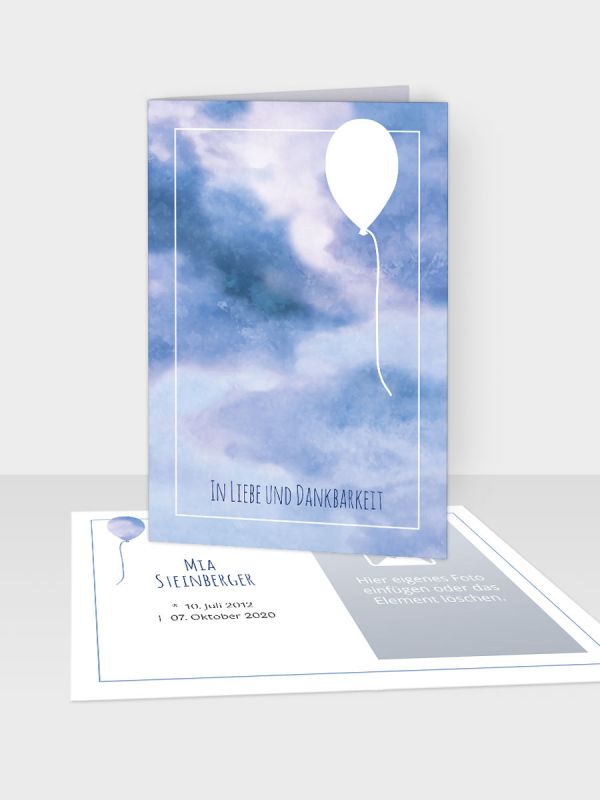 Erinnerungsbild - Kleinere Klappkarte mit Trauerbild/Sterbebildchen (74 x 105 mm) | Motiv Luftballon | EB_030