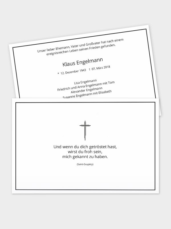 2-seitige Trauerkarte im klassischen Querformat (178 x 115 mm) | Motiv Trauerkontur (fein) | TKK_2Q_015