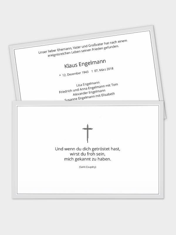 2-seitige Trauerkarte im klassischen Querformat (178 x 115 mm) | Motiv Trauerrand Grau | TKK_2Q_016