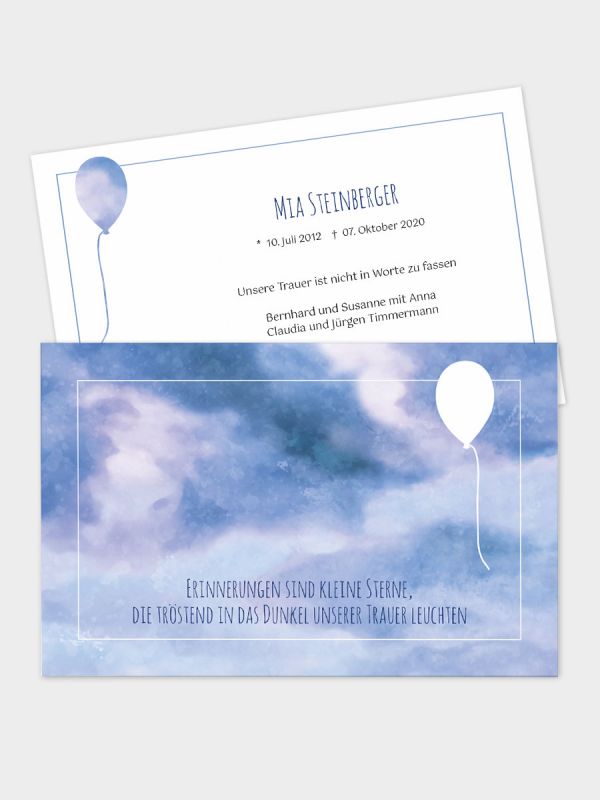 2-seitige Trauerkarte im klassischen Querformat (178 x 115 mm) | Motiv Luftballon | TKK_2Q_030