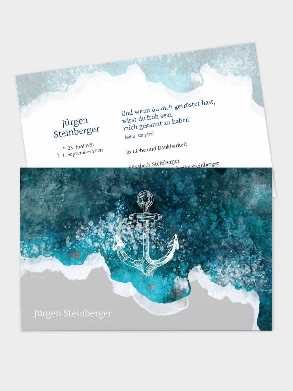 2-seitige Trauerkarte im klassischen Querformat (178 x 115 mm) | Motiv Meeresrauschen | TKK_2Q_033