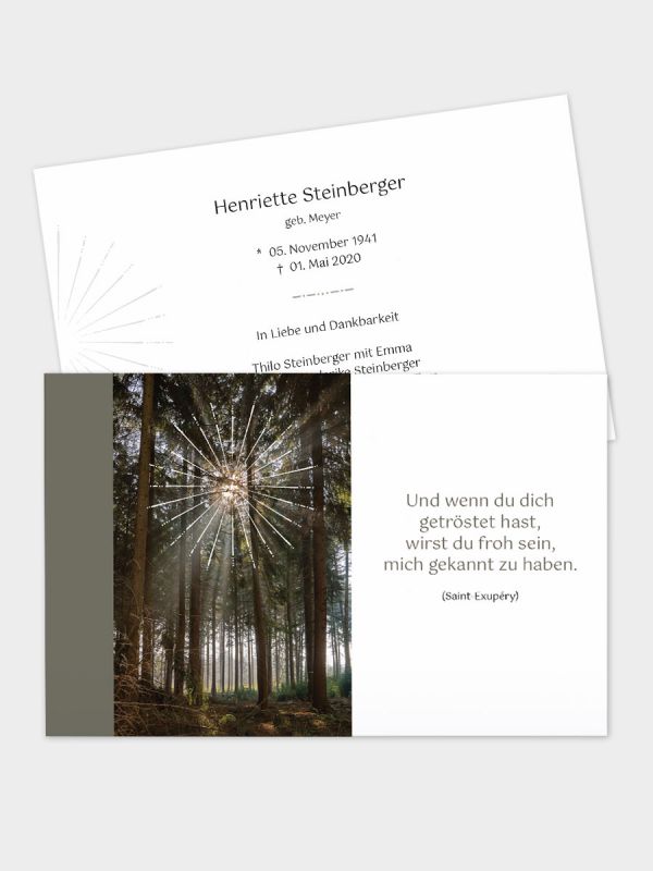 2-seitige Trauerkarte im klassischen Querformat (178 x 115 mm) | Motiv Lichtstrahlen | TKK_2Q_041
