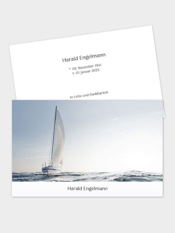 2-seitige Trauerkarte im klassischen Querformat (178 x 115 mm) | Motiv Segelboot auf hoher See | TKK_2Q_072