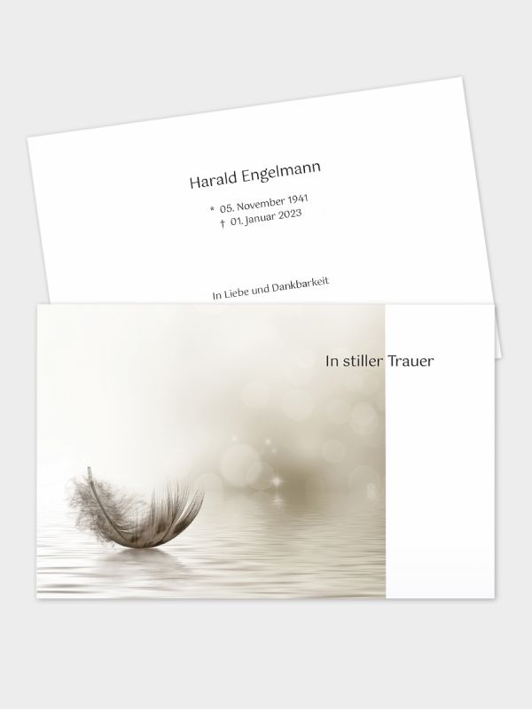 2-seitige Trauerkarte im klassischen Querformat (178 x 115 mm) | Motiv Federleicht | TKK_2Q_075