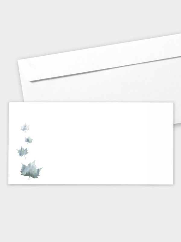 Umschlag im modernen Format (220 x 110 mm) | gerade Klappe/Haftklebung | Auswahl: Papiersorte | Adresseindruck und Lettershop möglich | Motiv Nebelblatt | TUM_001