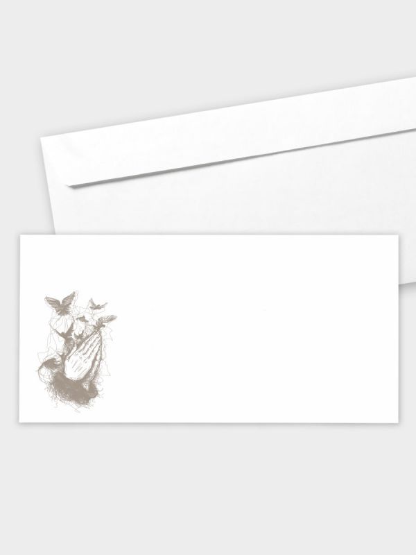 Umschlag im modernen Format (220 x 110 mm) | gerade Klappe/Haftklebung | Auswahl: Papiersorte | Adresseindruck und Lettershop möglich | Motiv Betende Hände (künstlerisch) | TUM_003