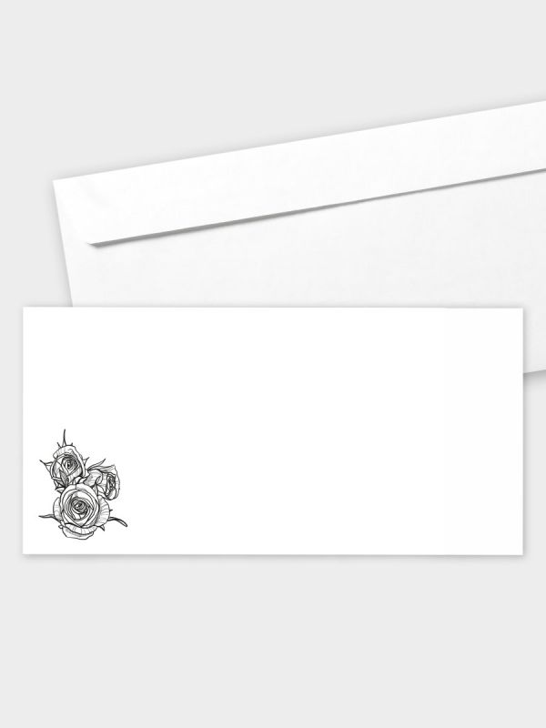 Umschlag im modernen Format (220 x 110 mm) | gerade Klappe/Haftklebung | Auswahl: Papiersorte | Adresseindruck und Lettershop möglich | Motiv Rosenbouquet | TUM_007