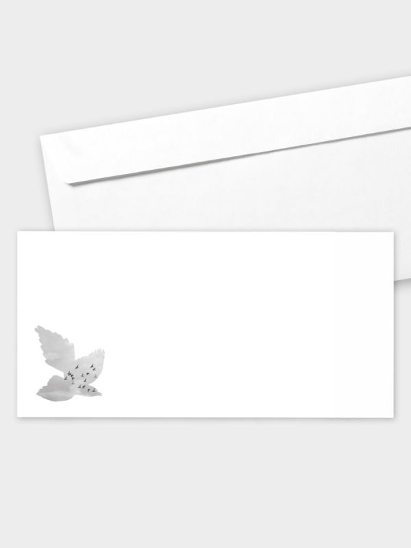 Umschlag im modernen Format (220 x 110 mm) | gerade Klappe/Haftklebung | Auswahl: Papiersorte | Adresseindruck und Lettershop möglich | Motiv Vogelschwarm | TUM_008
