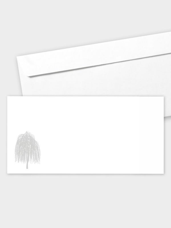 Umschlag im modernen Format (220 x 110 mm) | gerade Klappe/Haftklebung | Auswahl: Papiersorte | Adresseindruck und Lettershop möglich | Motiv Trauerweide | TUM_020