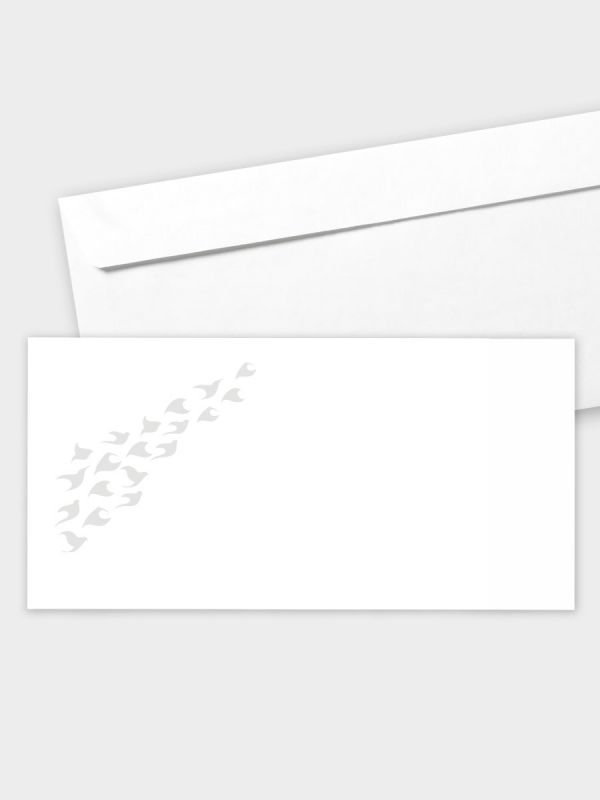 Umschlag im modernen Format (220 x 110 mm) | gerade Klappe/Haftklebung | Auswahl: Papiersorte | Adresseindruck und Lettershop möglich | Motiv Himmel mit Vogelfries | TUM_024