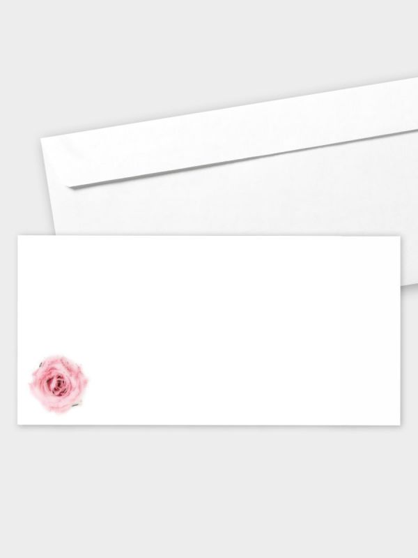 Umschlag im modernen Format (220 x 110 mm) | gerade Klappe/Haftklebung | Auswahl: Papiersorte | Adresseindruck und Lettershop möglich | Motiv Rose Aquarell | TUM_025