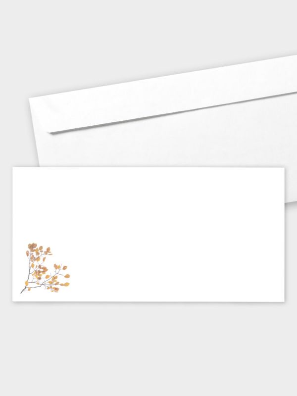 Umschlag im modernen Format (220 x 110 mm) | gerade Klappe/Haftklebung | Auswahl: Papiersorte | Adresseindruck und Lettershop möglich | Motiv Herbstwald | TUM_050